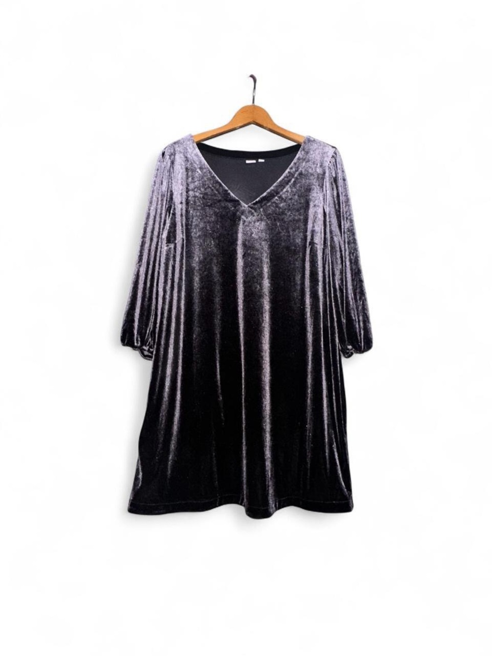 Gap Velvet Dress Short V-neck Puff Sleeve Dark Grey XL